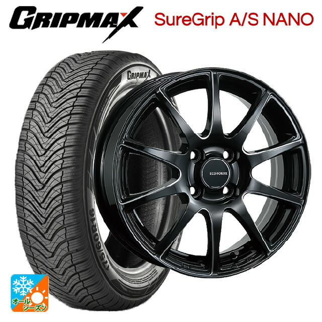 ダイハツ タフト(LA900/LA910)用 165/65R15 81H グリップマックス シュアグリップ A/S ナノ ブラックレター ブリヂストン エコフォルム CRS23 B/MN 新品オールシーズンタイヤホイール 4本セット
