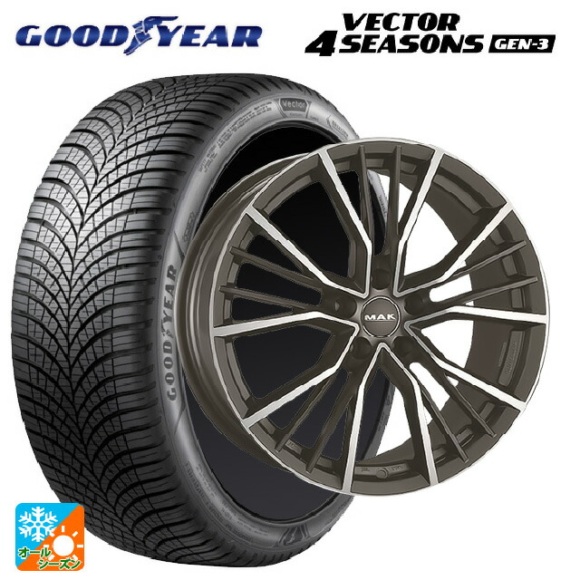 アウディ A5(FU系)用 225/55R17 101Y XL グッドイヤー ベクター4シーズンズ ジェン3 阿部商会 マック ユニオン ガンメタリックミラー 新品オールシーズンタイヤホイール 4本セット