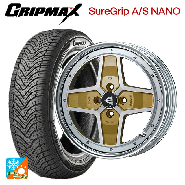 ミツビシ デリカミニ(4WD車)(B3系)用 165/65R15 81H グリップマックス シュアグリップ A/S ナノ ブラックレター エンケイ ネオクラシック アパッチ2 マシニングゴールド 新品オールシーズンタイヤホイール 4本セット
