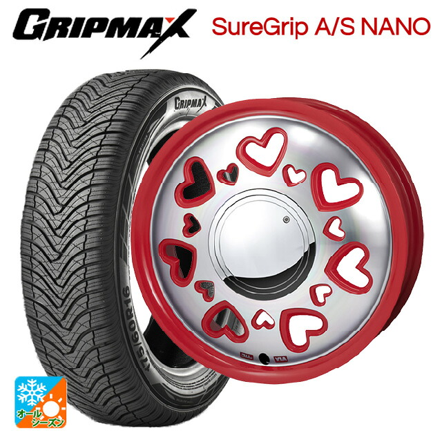ダイハツ タフト(LA900/LA910)用 165/65R15 81H グリップマックス シュアグリップ A/S ナノ ブラックレター ジャパン三陽 ケーキューティ レッド/ポリッシュ 新品オールシーズンタイヤホイール 4本セット