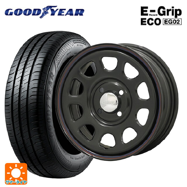 185/70R14 88S グッドイヤー エフィシェントグリップ エコ EG02 # モリタ デイトナズ ブラック(レッド/ブルーライン) 14-5J 国産車用 サマータイヤホイール4本セット