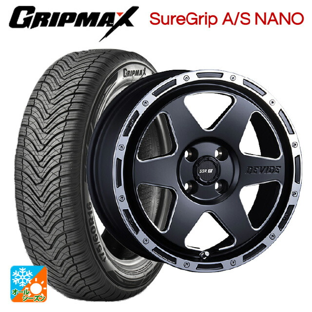 175/60R16 86V XL グリップマックス シュアグリップ A/S ナノ ブラックレター タナベ SSR ディバイド TR-6 フラットブラックポリッシュ 16-6.5J 国産車用 オールシーズンタイヤホイール4本セット