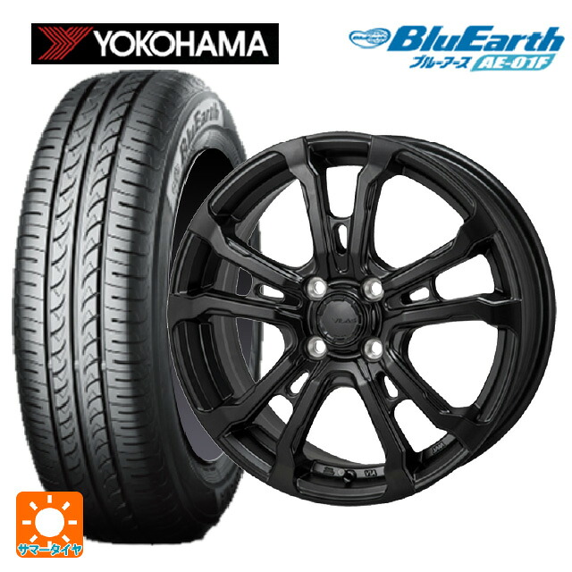 トヨタ アクア(PK16/PK15系)用 195/55R16 87V ヨコハマ ブルーアース AE01F ジャパン三陽 ハイブロック ヴィラス サテンブラック 新品サマータイヤホイール 4本セット