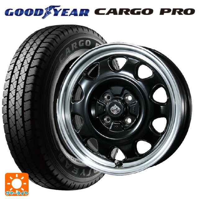 トヨタ プロボックス(160系)用 175/80R14 99/98N グッドイヤー カーゴプロ トピー ランドフット SWZ グロスブラックリムポリッシュ 新品サマータイヤホイール 4本セット