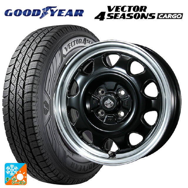 155/80R14 88/86N グッドイヤー ベクター4シーズンズ カーゴ トピー ランドフット SWZ グロスブラックリムポリッシュ 14-5J 国産車用 オールシーズンタイヤホイール4本セット