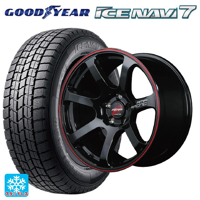 225/55R17 97Q グッドイヤー アイスナビ7(数量限定) # エムアイディー MIDレーシング R07 ブラック/リムレッドライン 17-7J 国産車用 スタッドレスタイヤホイール4本セット