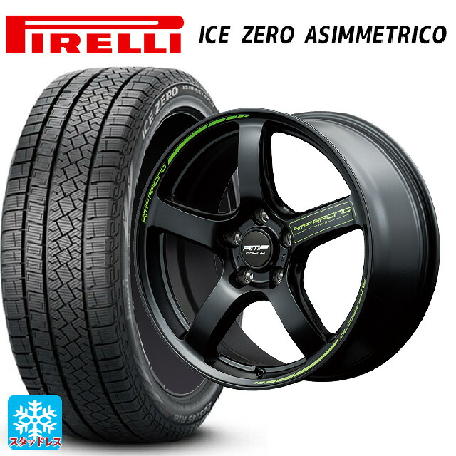 スバル レガシィアウトバック(BS系)用 225/60R18 100H ピレリ アイスゼロ アシンメトリコ 正規品 # エムアイディー MIDレーシング R50 タイプS セミグロスブラック 新品スタッドレスタイヤホイール 4本セット