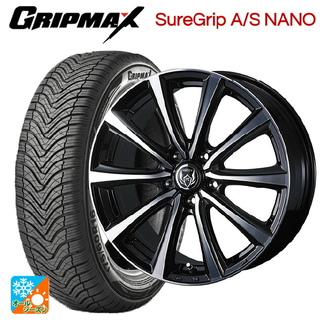 トヨタ プリウス(60系)用 195/60R17 90H グリップマックス シュアグリップ A/S ナノ ブラックレター ウェッズ ライツレー MS ブラックメタリックポリッシュ 新品オールシーズンタイヤホイール 4本セット