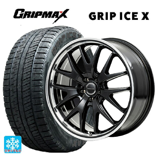 トヨタ アルファード(30系)用 235/50R18 101H XL グリップマックス グリップアイスX ブラックレター # エムアイディー MIDホイール エグゼ7 グロスブラック/ラインポリッシュ 新品スタッドレスタイヤホイール 4本セット|タイヤホイール専門店コニシタイヤ