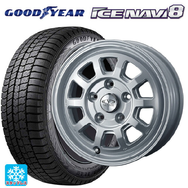 175/65R14 82Q グッドイヤー アイスナビ8 # ウェッズ ヴィセンテ06PS シルバー 14-5J 国産車用 スタッドレスタイヤホイール4本セット