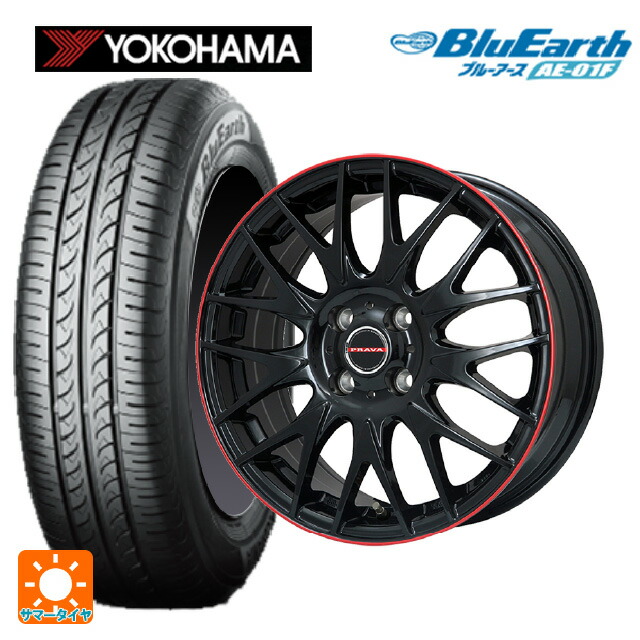 195/55R16 87V ヨコハマ ブルーアース AE01F ビックウェイ レイシーン プラバ 9M Jr2 GBK/RDﾘﾑ 16-6.5J 国産車用 サマータイヤホイール4本セット