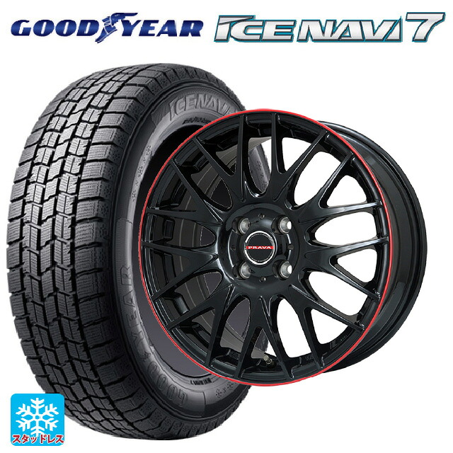2025年製 175/60R16 82Q グッドイヤー アイスナビ7(数量限定) ビックウェイ レイシーン プラバ 9M Jr2 GBK/RDﾘﾑ 16-6.5J 国産車用 スタッドレスタイヤホイール4本セット