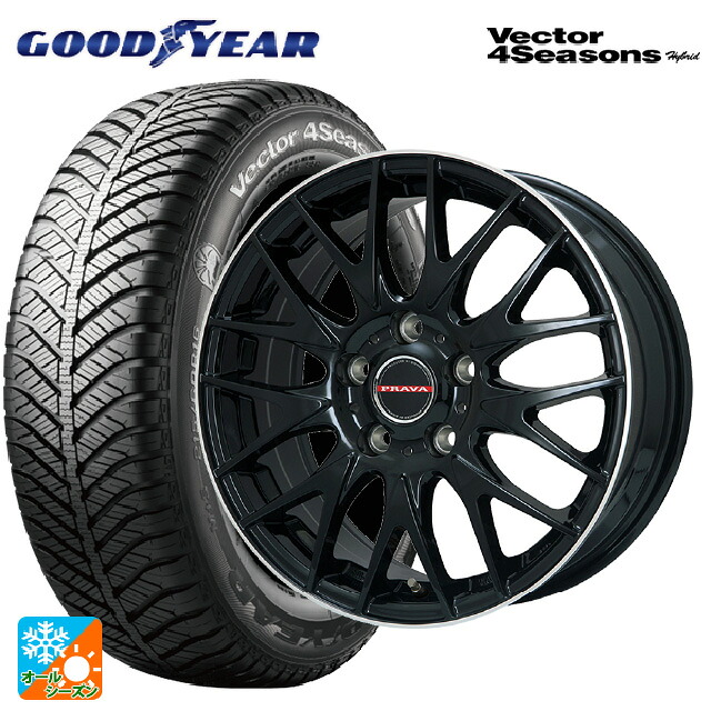 155/65R14 75H グッドイヤー ベクターフォーシーズンズ ハイブリッド ビックウェイ レイシーン プラバ 9M Jr2 GBK/ﾘﾑP 14-4.5J 国産車用 オールシーズンタイヤホイール4本セット