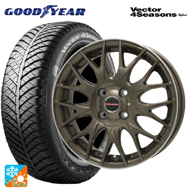 155/65R14 75H グッドイヤー ベクターフォーシーズンズ ハイブリッド ビックウェイ レイシーン プラバ 9M Jr2 BR/P 14-4.5J 国産車用 オールシーズンタイヤホイール4本セット