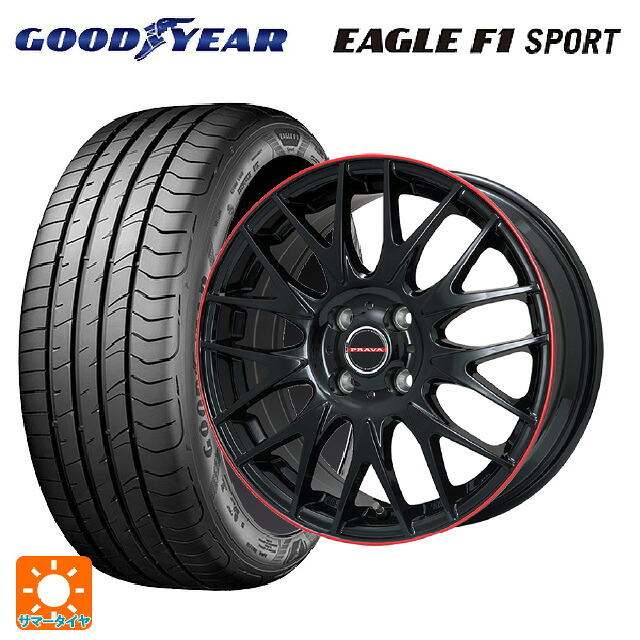 195/50R16 84V グッドイヤー イーグルF1 スポーツ ビックウェイ レイシーン プラバ 9M Jr2 GBK/RDﾘﾑ 16-6.5J 国産車用 サマータイヤホイール4本セット｜タイヤホイール専門店コニシタイヤ