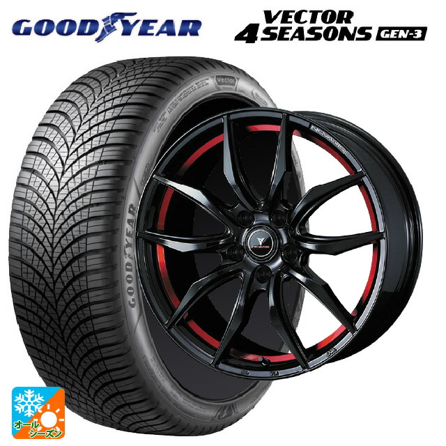 215/45R18 93Y XL グッドイヤー ベクター4シーズンズ ジェン3 ウェッズ ノヴァリス ローグ VF ピアノブラック/レッドライン 18-7J 国産車用 オールシーズンタイヤホイール4本セット｜タイヤホイール専門店コニシタイヤ