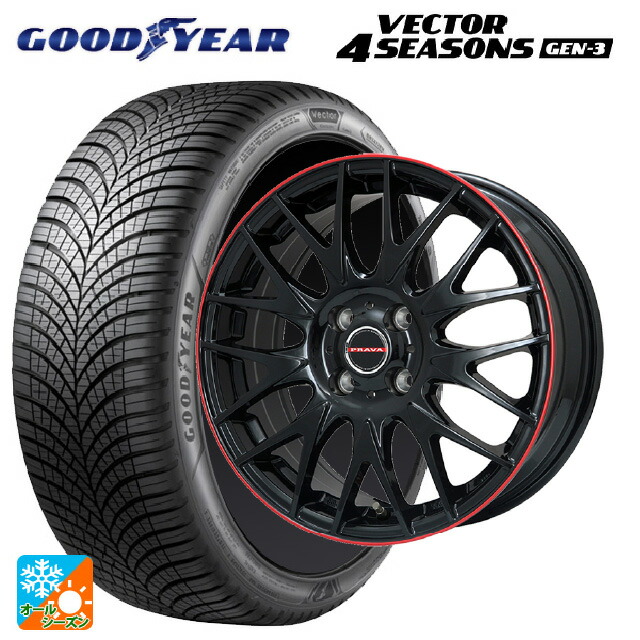 215/60R16 99V XL グッドイヤー ベクター4シーズンズ ジェン3 ビックウェイ レイシーン プラバ 9M Jr2 GBK/RDﾘﾑ 16-6.5J 国産車用 オールシーズンタイヤホイール4本セット 100,067円