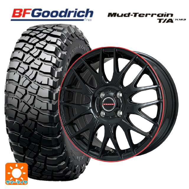 225/75R16 115/112Q BFグッドリッチ マッドテレーン TA KM3 ブラックレター 正規品 ビックウェイ レイシーン プラバ 9M Jr2 GBK/RDﾘﾑ 16-6.5J 国産車用 サマータイヤホイール4本セット