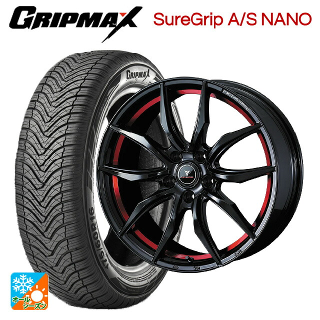 スバル クロストレック(5AA-GUE)用 225/60R17 99V グリップマックス シュアグリップ A/S ナノ ブラックレター ウェッズ ノヴァリス ローグ VF ピアノブラック/レッドライン 新品オールシーズンタイヤホイール 4本セット