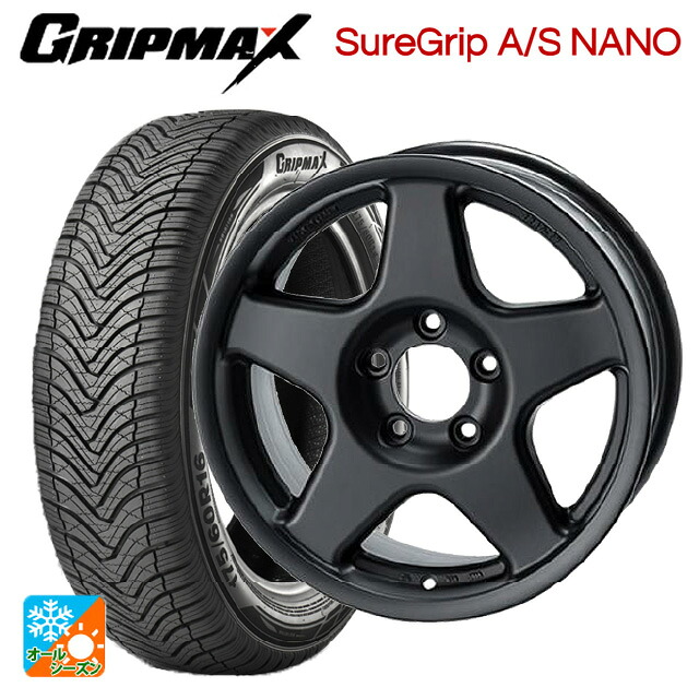 スズキ ジムニー(64系)用 175/80R16 91S グリップマックス シュアグリップ A/S ナノ ブラックレター 4×4エンジニアリング ブラッドレーV マットブラック 新品オールシーズンタイヤホイール 4本セット
