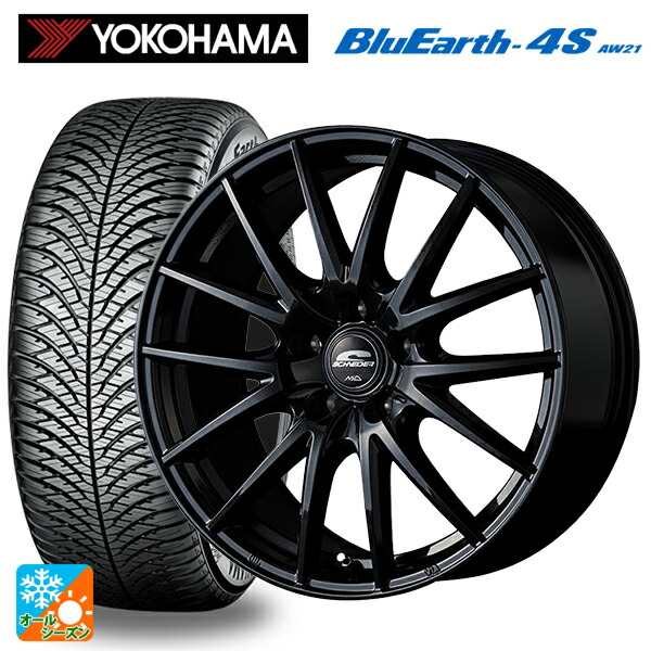 225/50R18 99W XL ヨコハマ ブルーアース4S AW21 # エムアイディー MIDホイール SQ27 メタリックブラック 18-7J 国産車用 オールシーズンタイヤホイール4本セット