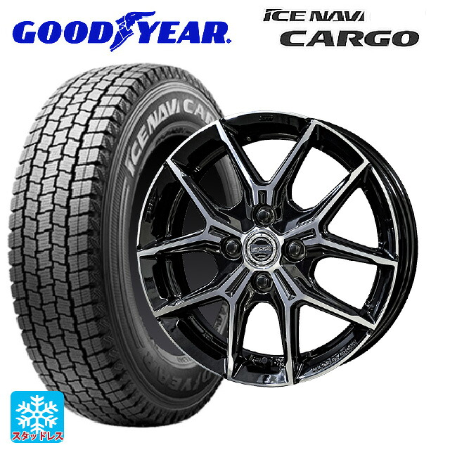 トヨタ プロボックス(160系)用 165/80R14 97/95N グッドイヤー アイスナビ カーゴ 共豊 スマック +EK M1 グロスブラック×ポリッシュ 新品スタッドレスタイヤホイール 4本セット
