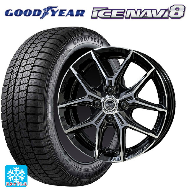 スズキ ハスラー(MR52/92S)用 2025年製 165/65R14 79Q グッドイヤー アイスナビ8 # 共豊 スマック +EK M1 グロスブラック×ポリッシュ 新品スタッドレスタイヤホイール 4本セット