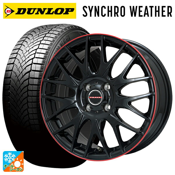 165/60R15 77H ダンロップ シンクロウェザー ビックウェイ レイシーン プラバ 9M Jr2 GBK/RDリム 15-4.5J 国産車用 オールシーズンタイヤホイール4本セット|タイヤホイール専門店コニシタイヤ