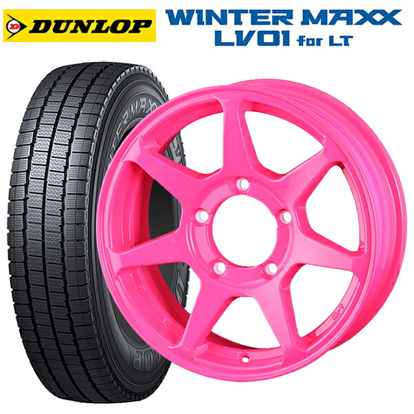 スズキ ジムニーシエラ(74系)用 225/70R16 117/115N ダンロップ ウィンターマックス LV01 for VAN ドゥオール CST ゼロワンハイパー +J 鋳出しロゴ 蛍光ピンク 新品スタッドレスタイヤホイール 5本セット|タイヤホイール専門店コニシタイヤ