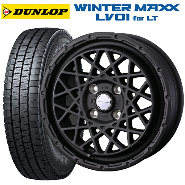 トヨタ プロボックス(160系)用 155/80R14 88/86N ダンロップ ウィンターマックス LV01 for VAN ウェッズ マッドヴァンス 09 FULL MAT BLACK 新品スタッドレスタイヤホイール 4本セット