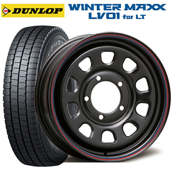 スズキ ジムニーシエラ(74系)用 195/80R15 107/105N ダンロップ ウィンターマックス LV01 for VAN エムエルジェイ デイトナ SS Black 新品スタッドレスタイヤホイール 5本セット