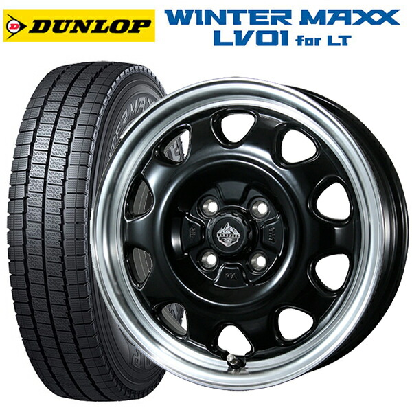 トヨタ プロボックス(160系)用 165/80R14 97/95N ダンロップ ウィンターマックス LV01 for VAN トピー ランドフット SWZ グロスブラックリムポリッシュ 新品スタッドレスタイヤホイール 4本セット