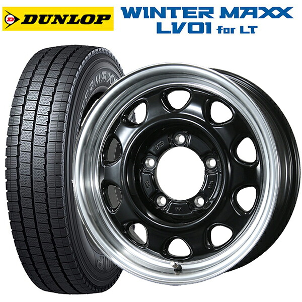 スズキ ジムニーノマド(JC74W)用 195/80R15 107/105N ダンロップ ウィンターマックス LV01 for VAN トピー ランドフット SWZ グロスブラックリムポリッシュ 新品スタッドレスタイヤホイール 4本セット