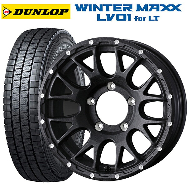 スズキ ジムニー(64系)用 185/85R16 111/109N ダンロップ ウィンターマックス LV01 for VAN ウェッズ マッドヴァンス 08 FLINT BLACK 新品スタッドレスタイヤホイール 4本セット