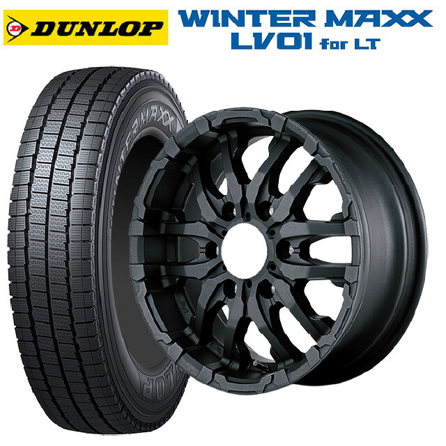 スズキ ジムニー(64系)用 185/85R16 111/109N ダンロップ ウィンターマックス LV01 for VAN エムアイディー ナイトロパワー M26 クロスファング ブラストブラック 新品スタッドレスタイヤホイール 5本セット