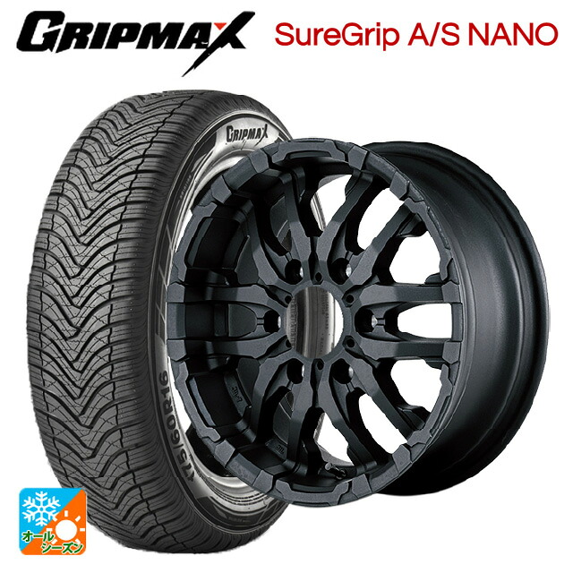 スズキ ジムニー(64系)用 175/80R16 91S グリップマックス シュアグリップ A/S ナノ ブラックレター エムアイディー ナイトロパワー M26 クロスファング ブラストブラック 新品オールシーズンタイヤホイール 5本セット