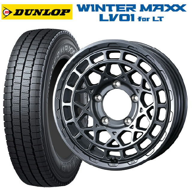 スズキ ジムニー(64系)用 185/85R16 111/109N ダンロップ ウィンターマックス LV01 for VAN ウェッズ マッドヴァンス X タイプM マットガンメタ 新品スタッドレスタイヤホイール 4本セット