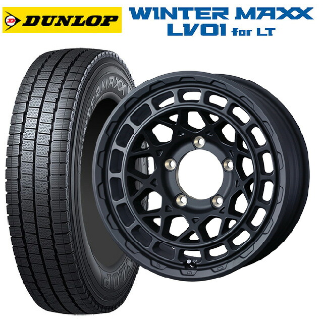 スズキ ジムニーノマド(JC74W)用 225/70R16 117/115N ダンロップ ウィンターマックス LV01 for VAN ウェッズ マッドヴァンス X タイプM フルマットブラック 新品スタッドレスタイヤホイール 5本セット