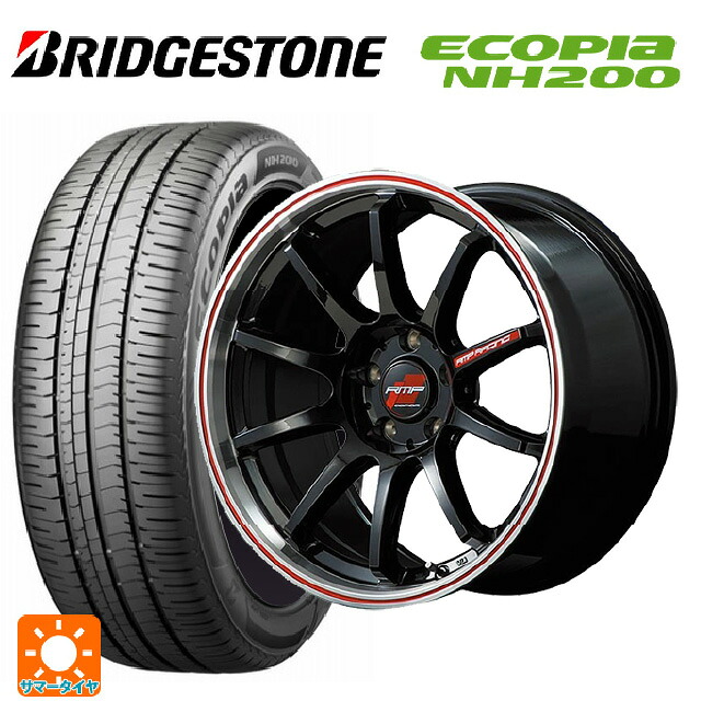 215/45R18 93W XL ブリヂストン エコピア NH200 正規品 エムアイディー MIDレーシング R10 クリスタルブラック/リムポリッシュ+レッド 18-7.5J 国産車用 サマータイヤホイール4本セット|タイヤホイール専門店コニシタイヤ