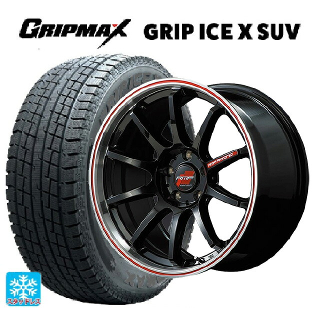 スバル レガシィアウトバック(BS系)用 225/60R18 104H XL グリップマックス グリップアイスX SUV ブラックレター # エムアイディー MIDレーシング R10 # クリスタルブラック/リムポリッシュ+レッド 新品スタッドレスタイヤホイール 4本セット