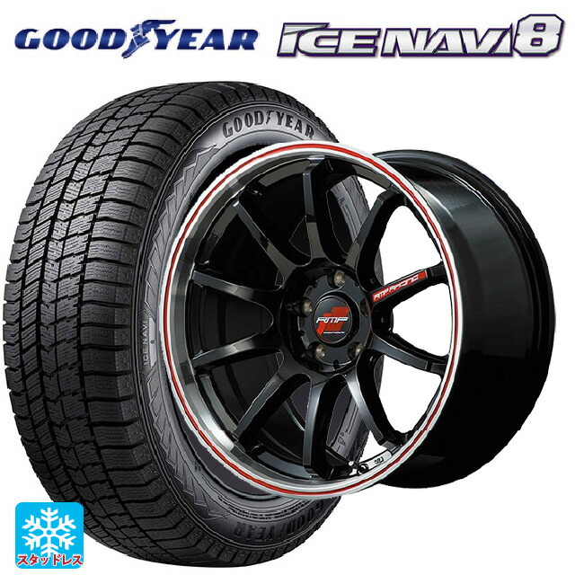トヨタ GRカローラ(4BA-GZEA14H)用 255/35R18 90Q グッドイヤー アイスナビ8 エムアイディー MIDレーシング R10 # クリスタルブラック/リムポリッシュ+レッド 新品スタッドレスタイヤホイール 4本セット