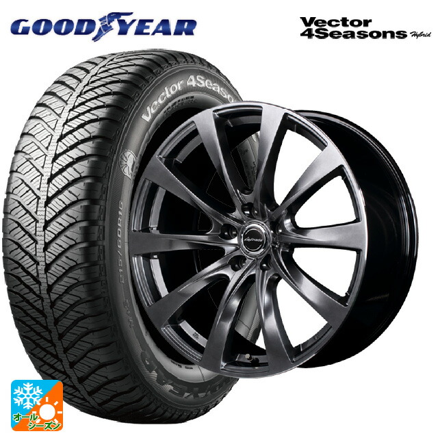 トヨタ プリウス(60系)用 195/60R17 90H グッドイヤー ベクターフォーシーズンズ ハイブリッド エムアイディー レフィナーダ モーション2 ハイパーダークシルバー／リムエッジポリッシュ 新品オールシーズンタイヤホイール 4本セット