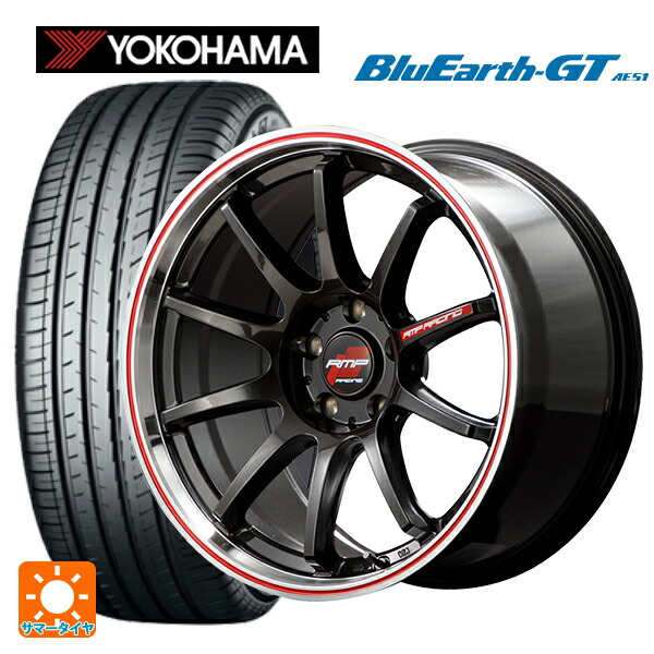 トヨタ GRヤリス(PA系)用 235/40R18 95W XL ヨコハマ ブルーアースGT AE51 エムアイディー MIDレーシング R10 # クリスタルブラック/リムポリッシュ+レッド 新品サマータイヤホイール 4本セット｜タイヤホイール専門店コニシタイヤ 127,305円