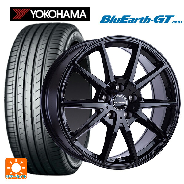 245/40R18 97W XL ヨコハマ ブルーアースGT AE51 阿部商会 ユーロデザイン スウィンドン グロスブラック 18-8.5J 国産車用 サマータイヤホイール4本セット|タイヤホイール専門店コニシタイヤ