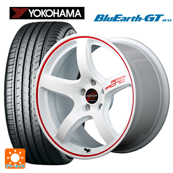 ホンダ プレリュード(BF1)用 235/45R18 94W ヨコハマ ブルーアースGT AE51 エムアイディー MIDレーシング R50 ホワイト/リムレッドライン 新品サマータイヤホイール 4本セット