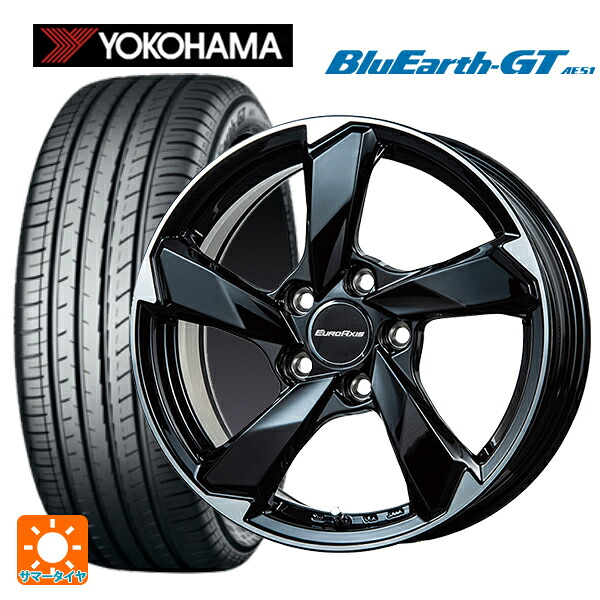 フォルクスワーゲン T-Cross(C1系)用 205/60R16 92V ヨコハマ ブルーアースGT AE51 ユーロアクシス クロスエッジ グロスブラック/カットスポーク 新品サマータイヤホイール 4本セット|タイヤホイール専門店コニシタイヤ