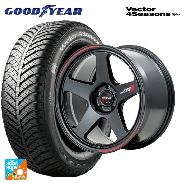215/55R17 94H グッドイヤー ベクターフォーシーズンズ ハイブリッド エムアイディー MIDレーシング TR50 ターマックブラック 17-7.5J 国産車用 オールシーズンタイヤホイール4本セット 103,890円