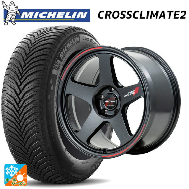 スバル レガシィアウトバック(BS系)用 225/60R18 104W XL ミシュラン クロスクライメイト2 正規品 エムアイディー MIDレーシング TR50 ターマックブラック 新品オールシーズンタイヤホイール 4本セット