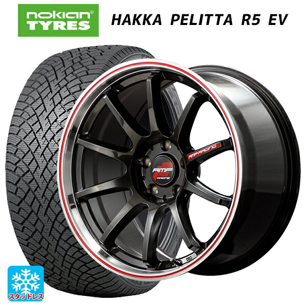 マツダ CX-80(KL5/KL3系)用 235/60R18 107R XL ノキアン ハッカペリッタR5 EV エムアイディー MIDレーシング R10 # クリスタルブラック/リムポリッシュ+レッド 新品スタッドレスタイヤホイール 4本セット