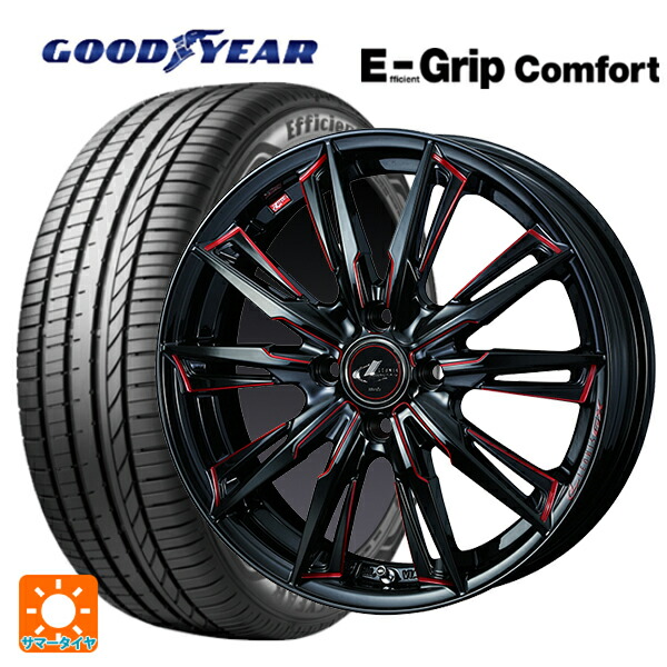 スズキ スペーシアベース(MK33)用 165/55R15 75V グッドイヤー エフィシェントグリップ コンフォート ウェッズ レオニス GX BK/SC(RED) 新品サマータイヤホイール 4本セット｜タイヤホイール専門店コニシタイヤ 75,180円